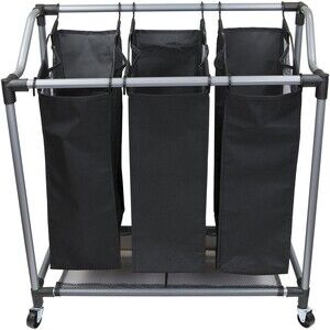 Sunbeam 3 Section Rolling Laundry Sorter Hamper Heavy Duty Basket w Wheels